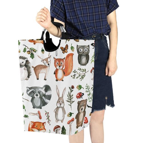 senya Large Laundry Basket Shopping Foldable Clothes Bag Collapsible Fabric Laundry Hamper Folding Washing Bin (Woodland Animal)