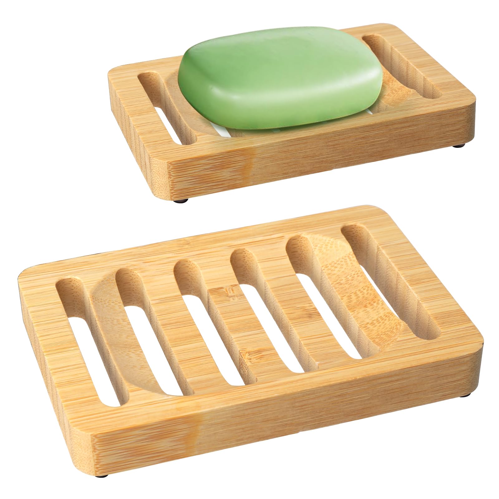 Magift 2 Pack Wooden Soap Holder Bamboo Soap Dish for Shower with Self Draining Tray Natural Bar Soap Holder and Soap Saver for Bathroom Kitchen Sink