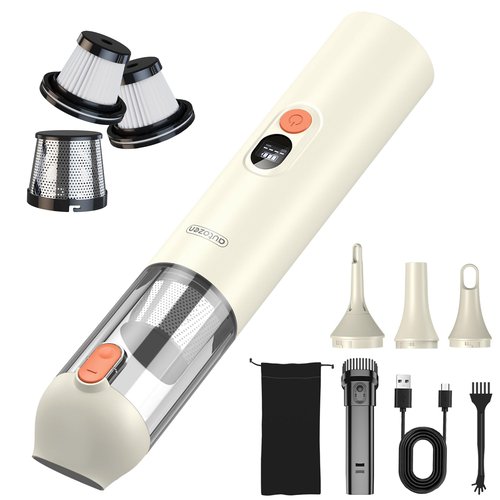autozen 2026 Upgraded Handheld Vacuum Cordless 15000Pa Powerful Suction, Portable 4-in-1 Car Vacuum Cleaner with LED Display&Light, Multi-Nozzles for Car Interior Home Cleaning, Milk White