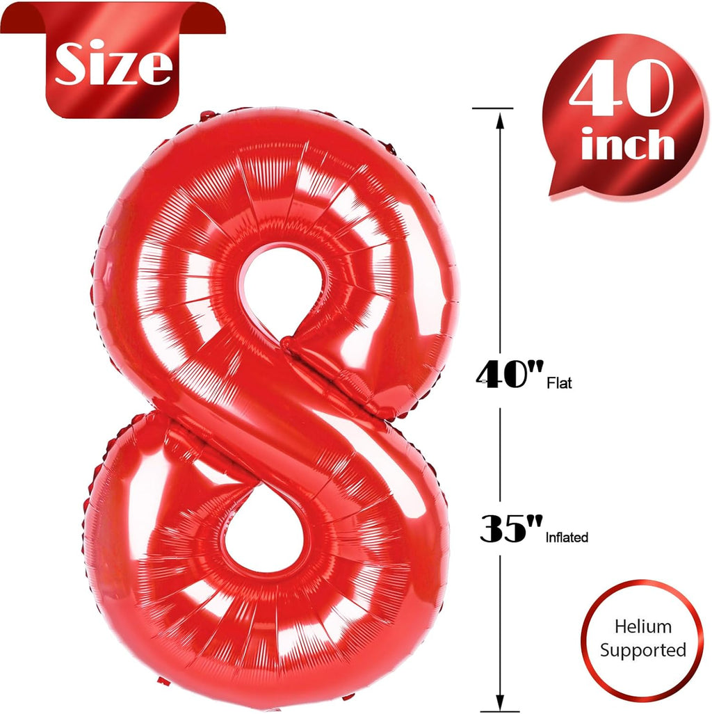 Red 8 Balloon - 40 Inch Number Balloon for Birthday Celebrations | Perfect for 8th Party Decor