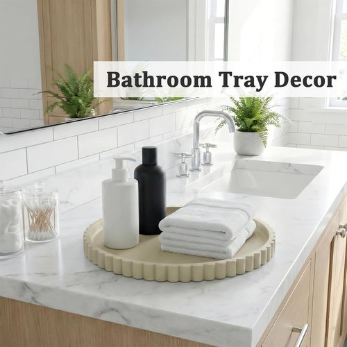 HighHerz Silicone Bathroom Tray - 10 Inch Round Decorative Tray for Modern Bathroom & Coffee Table (Khaki)