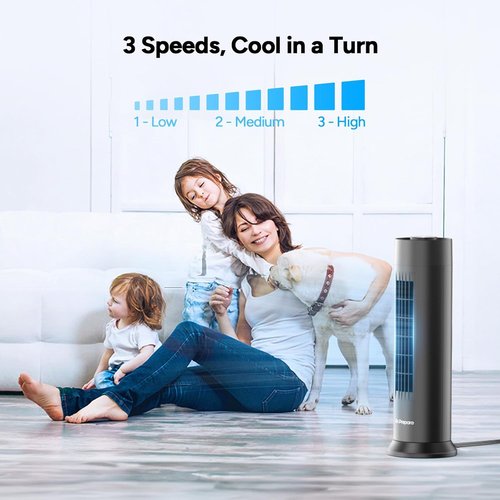 Dr.Prepare Tower Fan - 28 dB Quiet Bladeless Design | 3 Speeds & 80° Oscillation | 16 Inch Portable Fan for Home & Office - Black