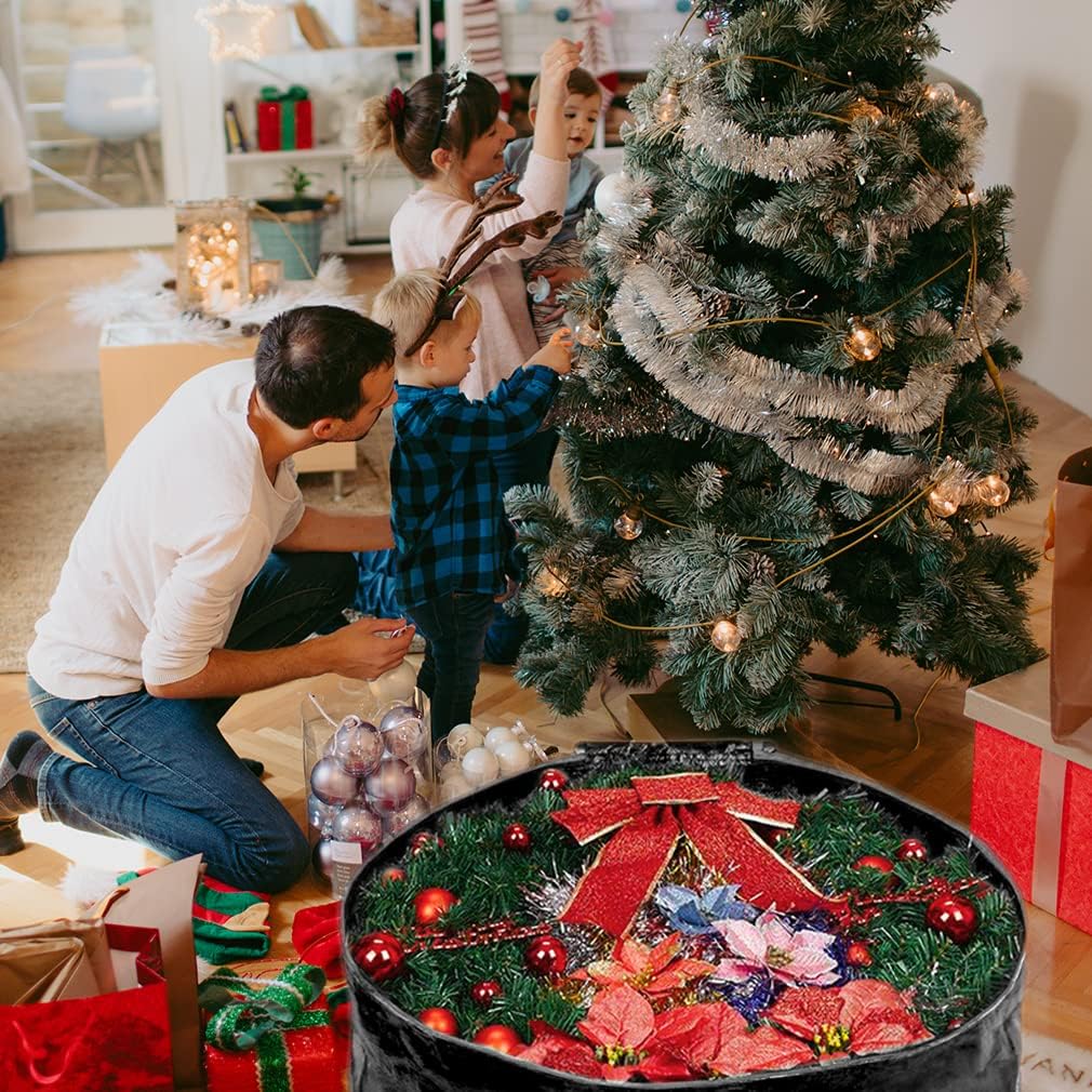 Propik Wreath Storage Bag - Tear Resistant Holiday Container with Heavy Duty Handles | 30” x 30” x 8” (Black)