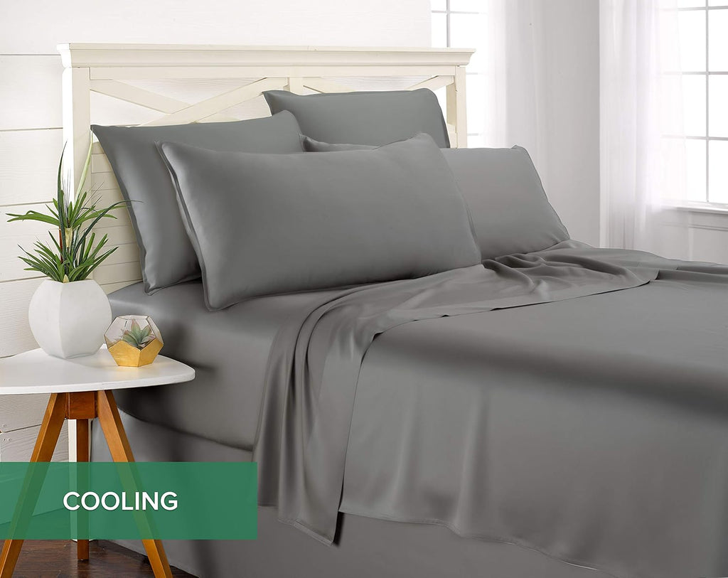 Pure Bamboo Short Queen Sheets - 100% Organic Viscose, Soft & Cooling Bed Set (60"x75") | Stone Grey, 2-Year Quality Promise