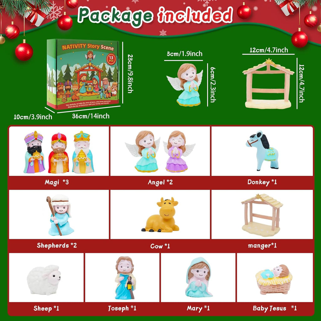 Regine Switzerland 13-Piece Nativity Set - Christian Playset for Kids Ages 3-9 | Perfect Christmas Gift