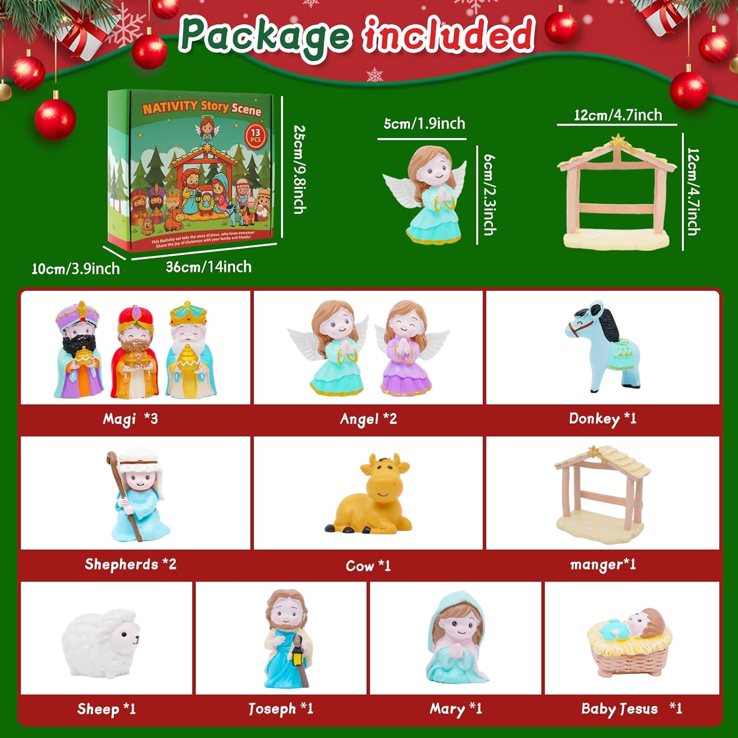 Regine Switzerland 13-Piece Nativity Set - Christian Playset for Kids Ages 3-9 | Perfect Christmas Gift