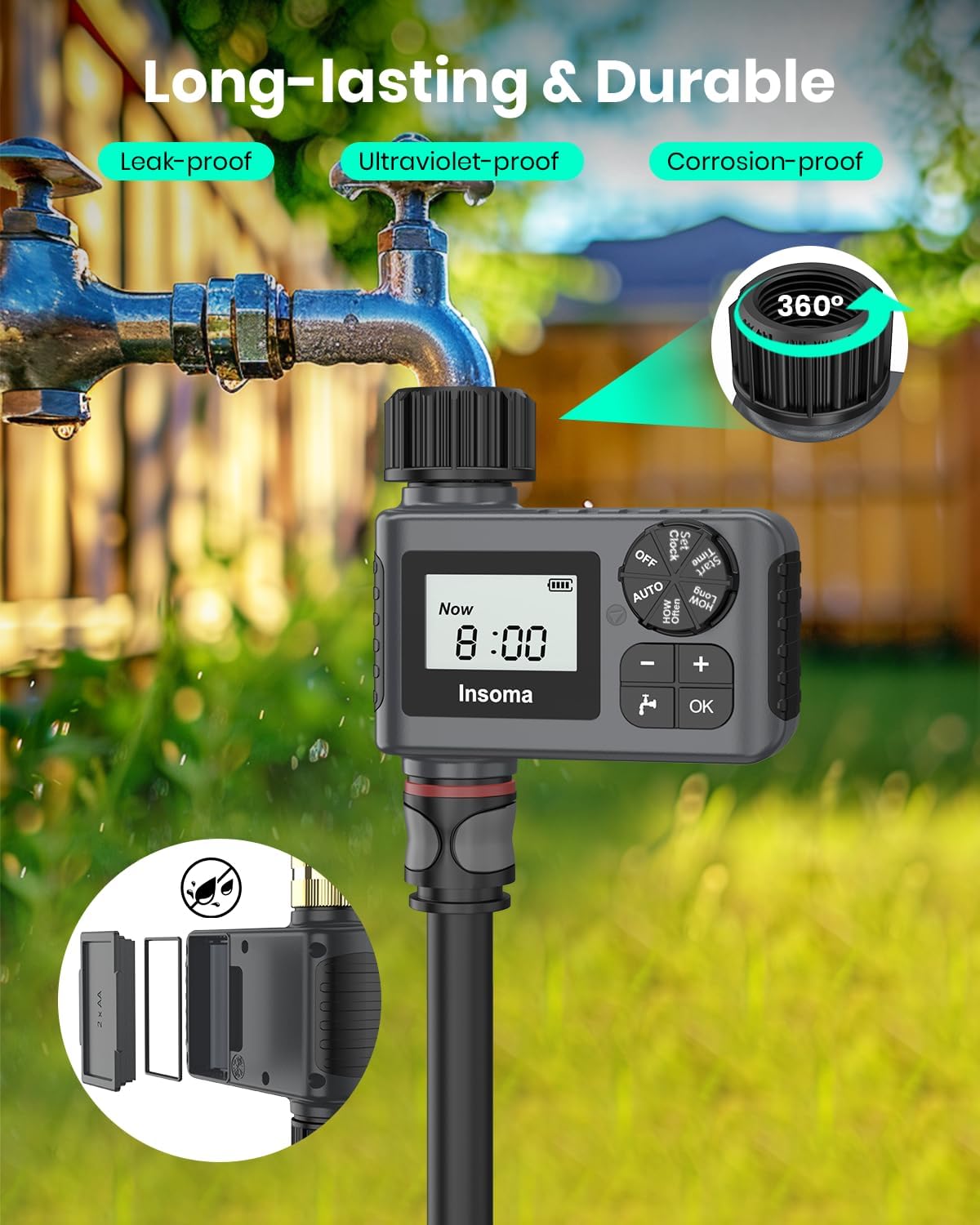 Skiennix Water Timer - 2 PCS Automatic Garden Hose Sprinkler with Rain Delay & Manual Settings