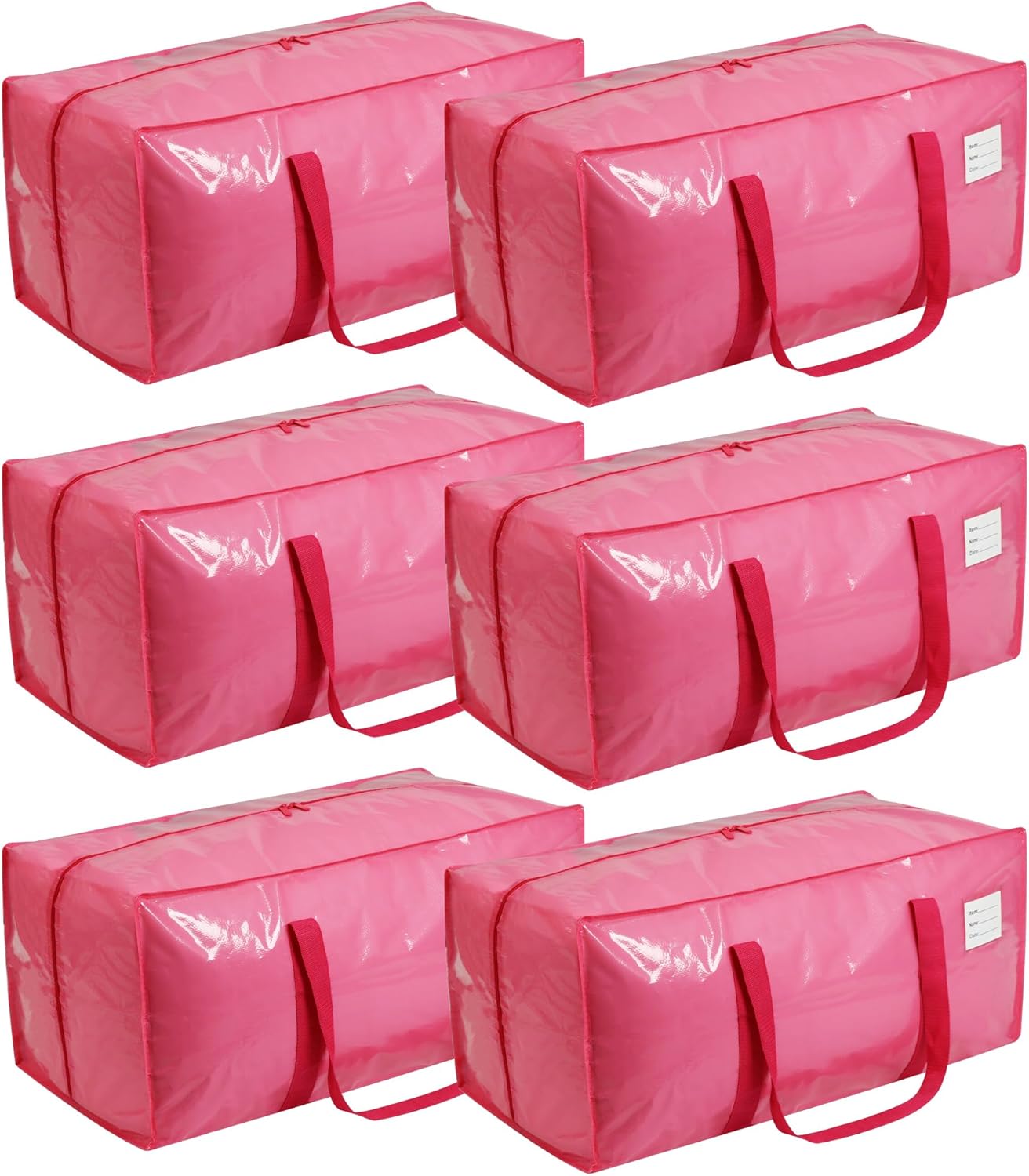 VTSVTS Extra Heavy Duty Moving Bags - 6 Pack with Comfortable Handles & Strong Zippers | Pink Storage Totes