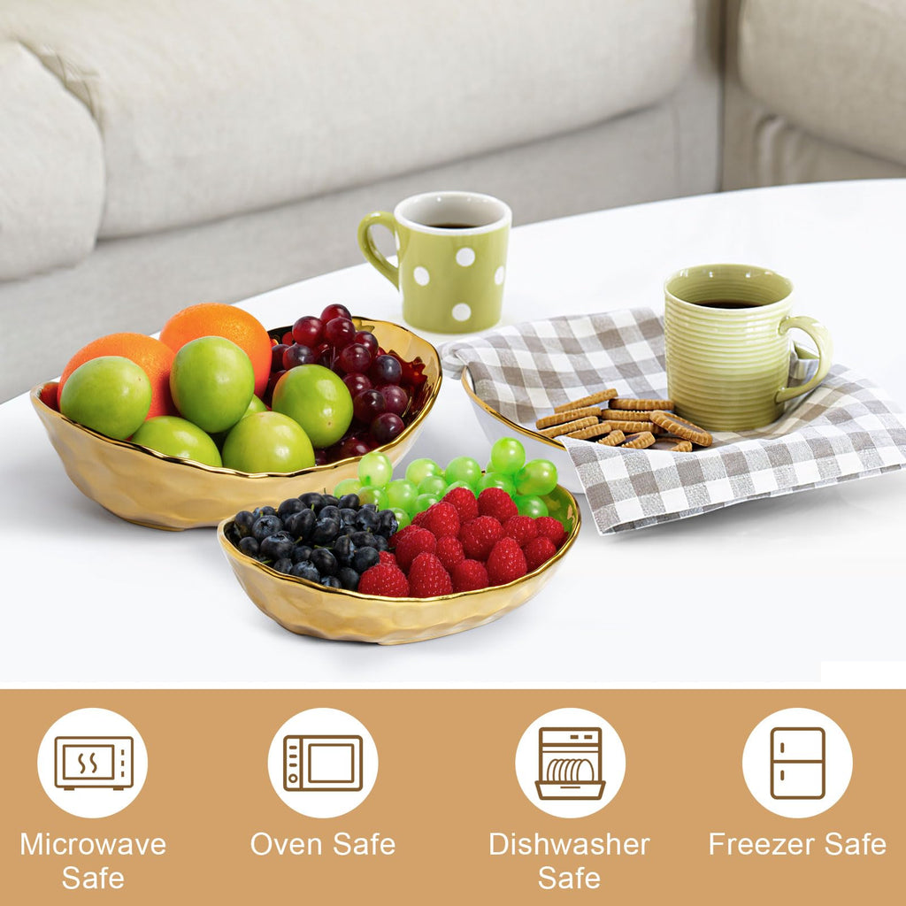 LIJINGCHEN 3 Tier Fruit Basket for Kitchen Counter, Modern Ceramic Fruit Bowl with Gold Metal Stand, Tiered Fruit Tray for Countertop, Snacks, Nuts, Cakes, Desserts, Candy