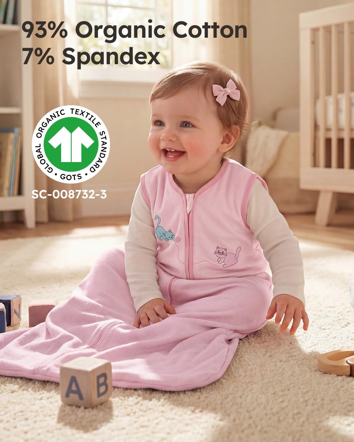 Yoofoss Baby Sleep Sack - 100% Organic Cotton Wearable Blanket | 0-6 Months, 2-Way Zipper, 3 Pack