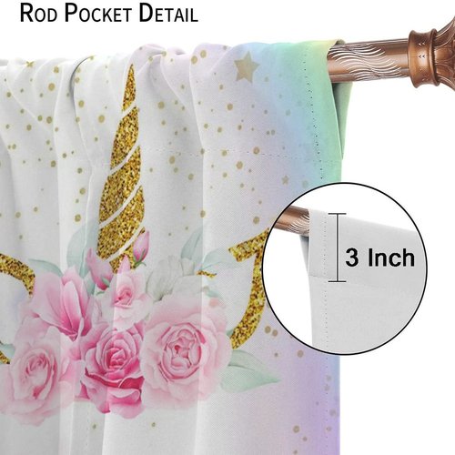 Kids Unicorn Curtains Rainbow Unicorn Window Curtain Fabric Thermal Insulated for Girl Room 42X45 Inch Decor