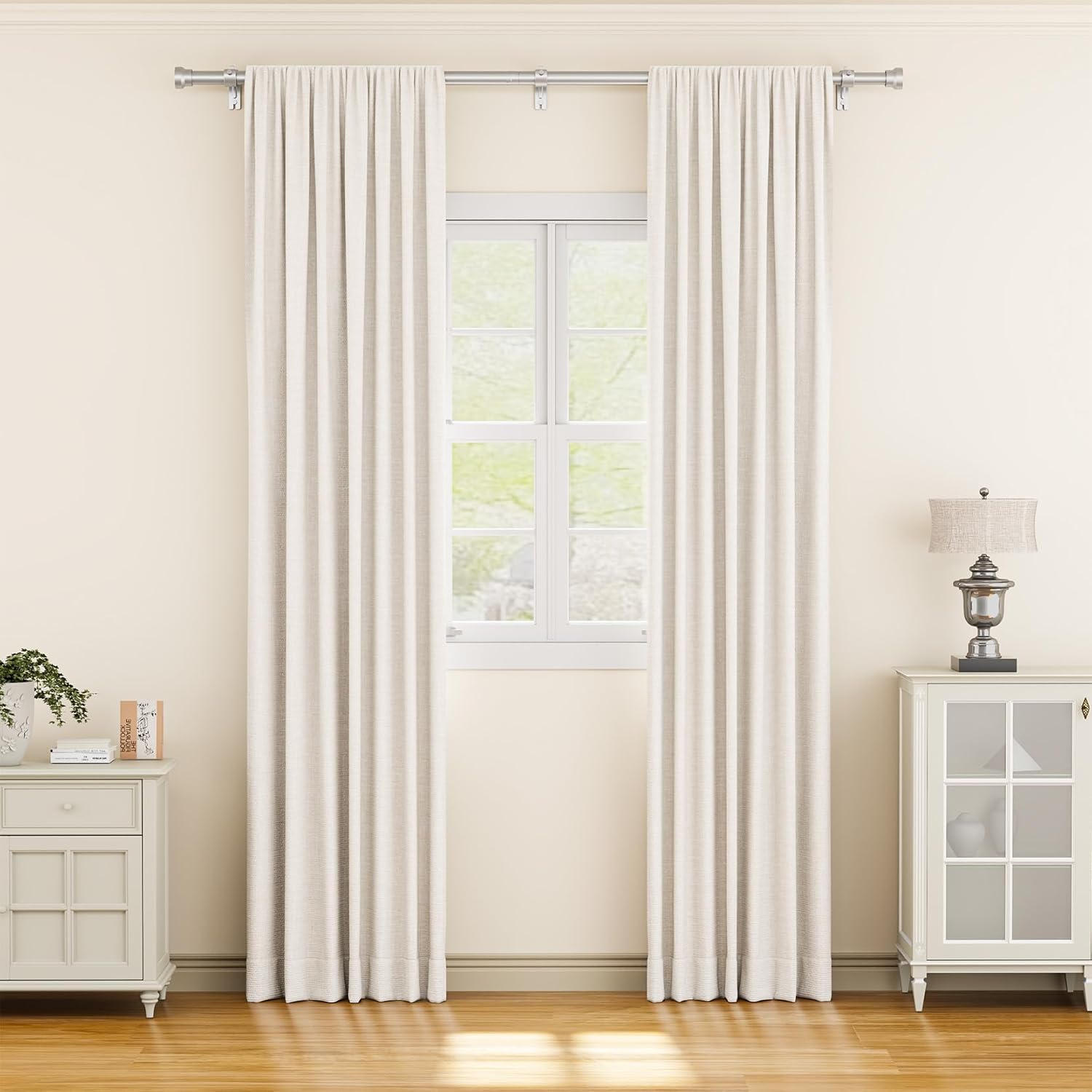 YaFex Curtain Rods - Heavy Duty 1 Inch Adjustable Window Treatment Rods | 32-84 Inch, Modern Silver Design