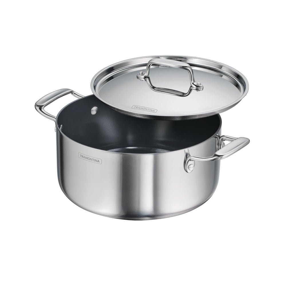 Tramontina Utsava Tri-Ply Clad Stainless Steel 5-Quart Casserole with Lid and Ceramic Non Stick Interior, Induction-Ready Dutch Oven Pot