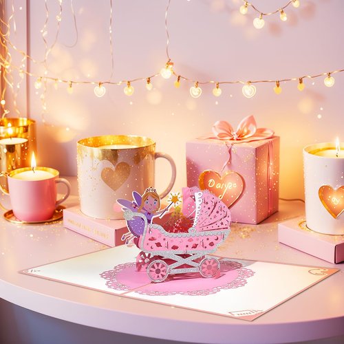 CNLITIHEKA New Baby Card for Girl, Pop Up New Baby Card, Welcome Baby Shower, Newborn, Congratulations.