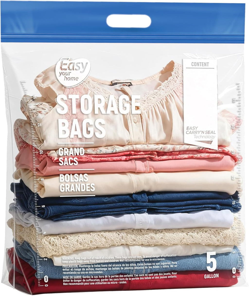 Skiennix Extra Large 5 Gallon Zipper Lock Plastic Bags - Reusable Storage for Travel & Moving, BPA-Free
