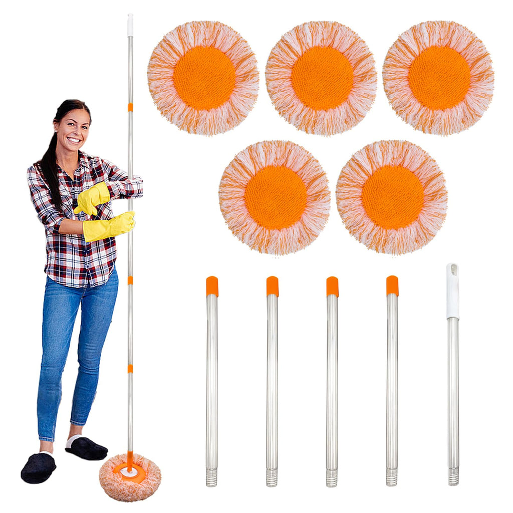 360 Rotatable Adjustable Wall Mop with 5 Mop Heads, 78 Inch Wall Cleaner for Floor, Ceiling & Baseboard