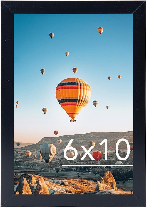 JCJMY 6x10 Black Picture Frame - Versatile Wall & Tabletop Display with Shatter-Resistant Plexiglass