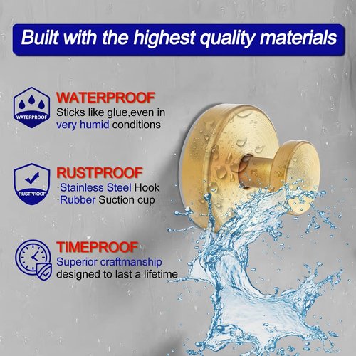 Bntuk Suction Cup Hooks - Durable Wreath Hanger for Front Door & Shower - 4 Pack, Gold