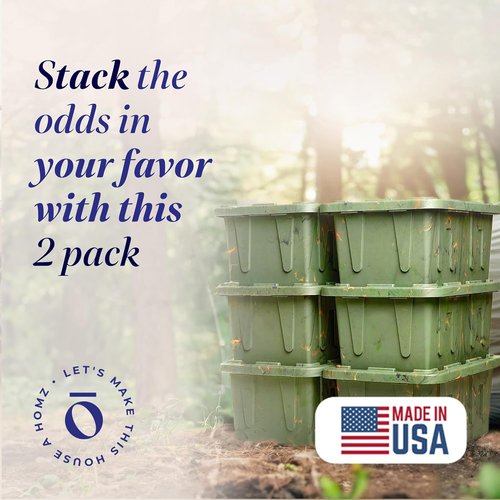 HOMZ 27 Gallon Heavy Duty Plastic Storage Bins - 2-Pack Green Camo Stackable Totes for Home & Garage