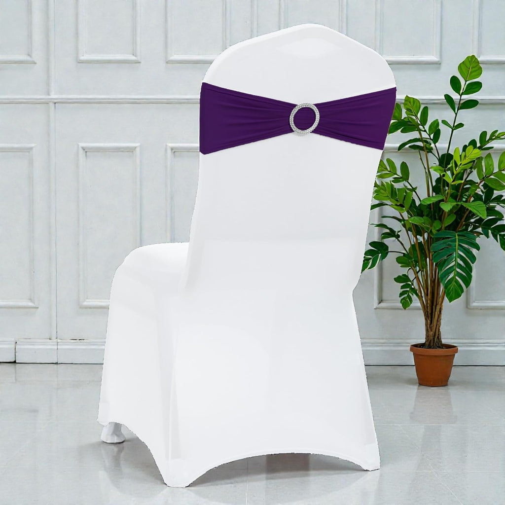MDS Premium Stretch Chair Sashes - Pack of 10 Spandex Bow Covers for Weddings & Events | Purple