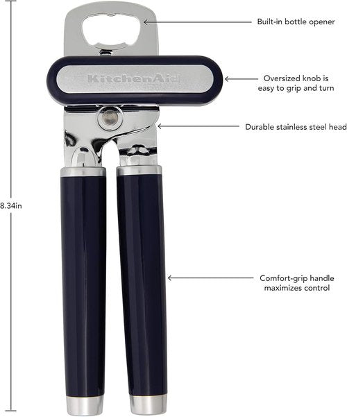 KitchenAid Classic Can Opener - Multifunctional Bottle Opener in Cobalt Blue, 8.34-Inch