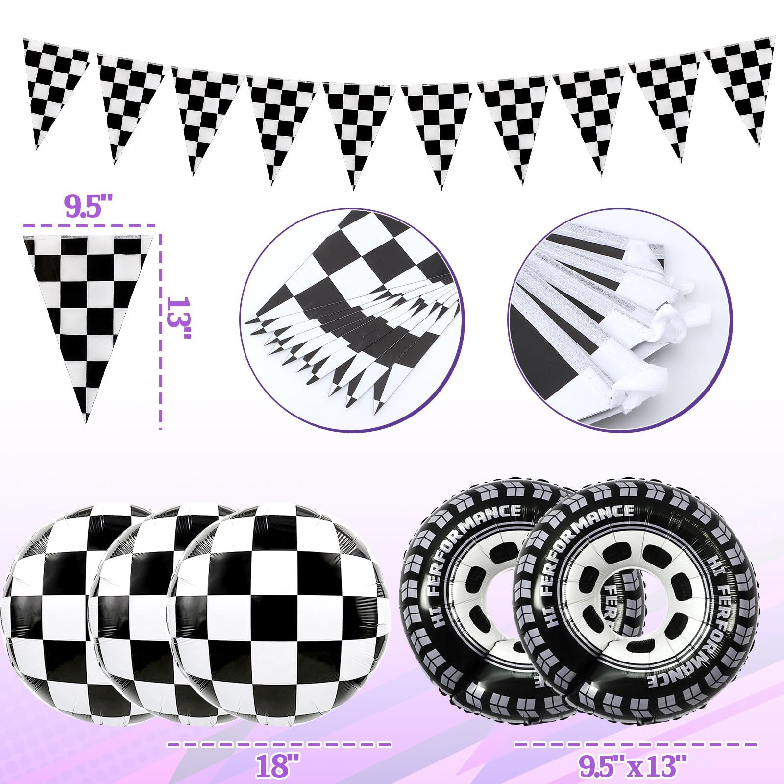 130Pcs Monster Truck Birthday Decorations for Boys Truck Theme Balloon Garland Arch Kit with Backdrop Triangle Banner Black Green Purple Wheel Foil Balloon Kids Monster Truck Party Decor Supplies
