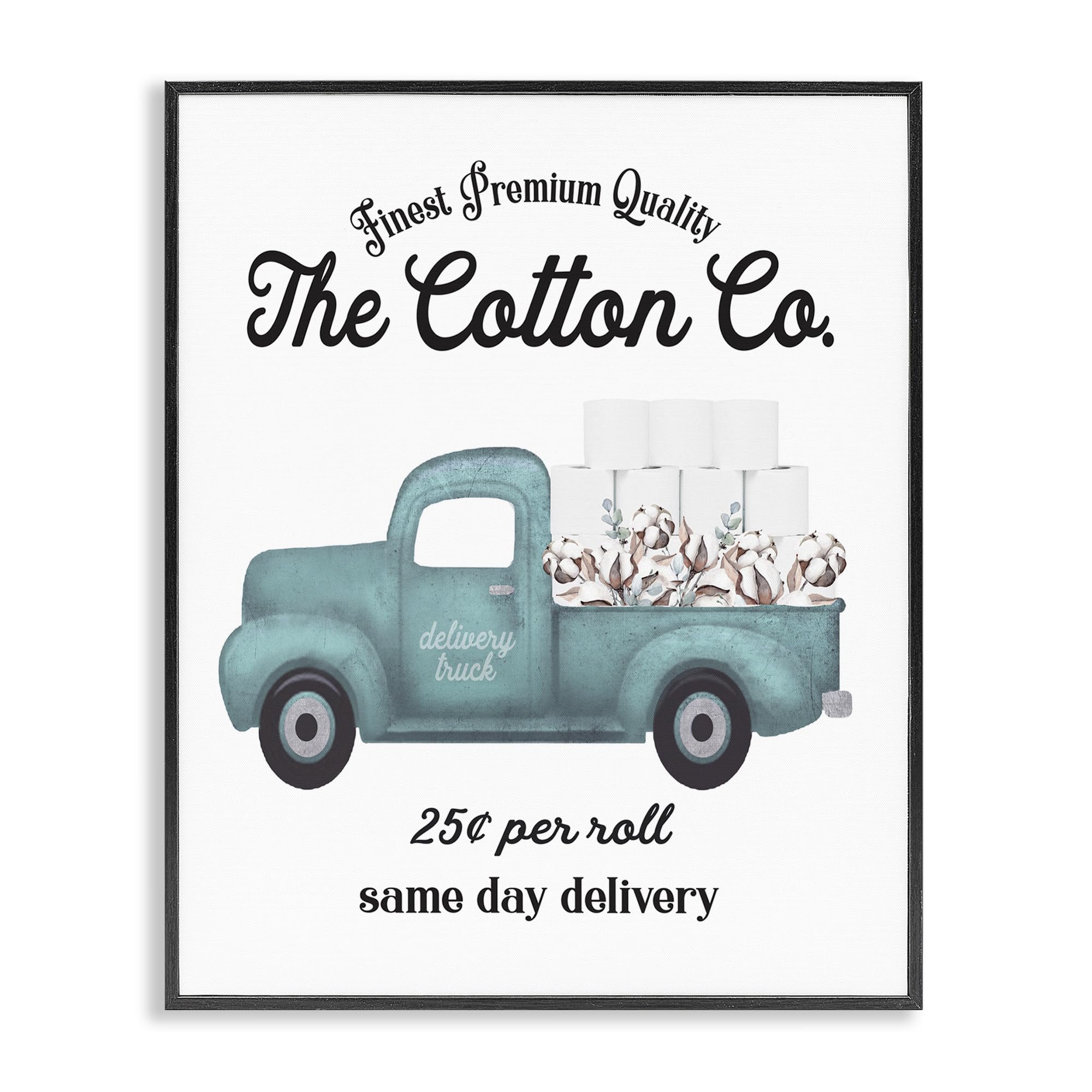 Stupell Industries 'Toilet Paper Cotton Delivery Truck', Framed Giclee Art, Black, 16 x 20 Inches, Easy to Hang and Sturdy, Made in USA, by Lettered and Lined