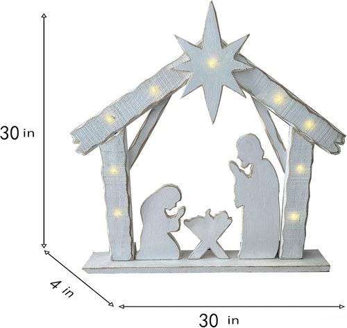 Hi-Line Gift Ltd 30-Inch Lighted Wooden Nativity Family - Battery Operated Christmas Decor with Timer