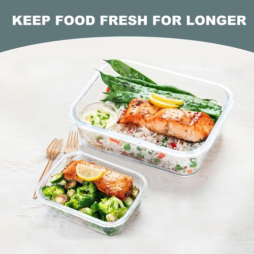 KOMUEE Glass Food Storage Containers - 10 Pack Airtight Meal Prep Lunch Boxes | Freezer, Oven & Microwave Safe