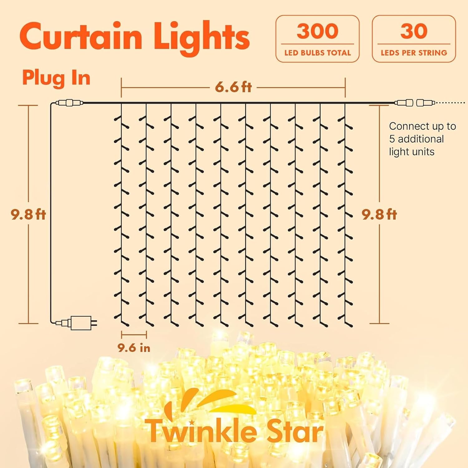 Twinkle Star 300 LED Fairy Curtain String Lights - 8 Modes for Indoor/Outdoor Decor | Warm White, 2 Pack