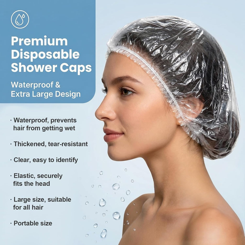 MAQIHAN Disposable Shower Caps - Large Waterproof Hair Caps for Deep Conditioning | Reusable Plastic for Travel