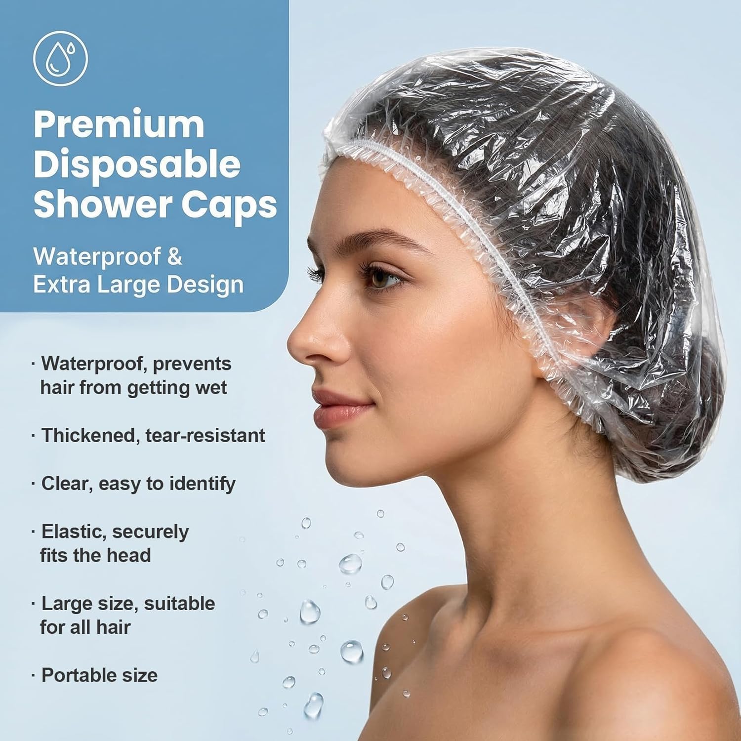 MAQIHAN Disposable Shower Caps - Large Waterproof Hair Caps for Deep Conditioning | Reusable Plastic for Travel
