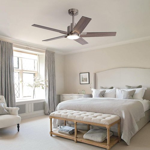 46 Inch Ceiling Fans with Lights and Remote Control for Bedroom, Modern Nickel Ceiling Fan with Quiet Reversible DC Motor, 3CCT, Dimmable, LED Lighting for Living Room, Patio, Indoor and Outdoor