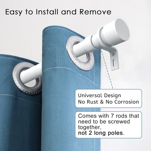 Byondeth Curtain Rods - Adjustable 16 to 120 Inches | 1 Inch Diameter, White with Aluminium End Caps