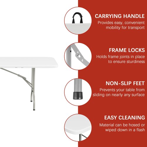 Elevon Folding Table, 8 Feet Heavy Duty Fold-in-Half Utility Table Indoor Outdoor for Camping, Picnic, Party