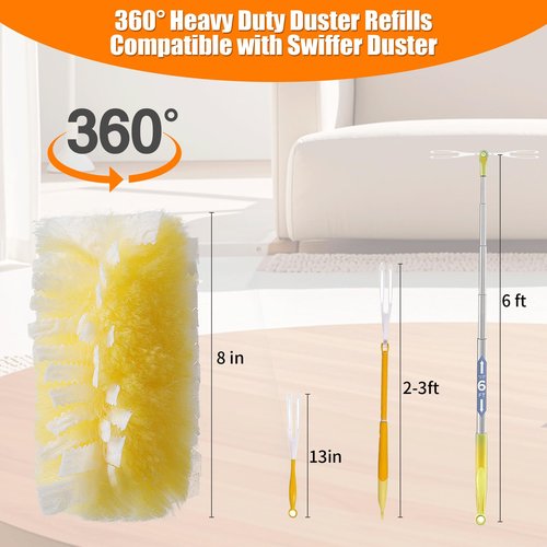 Senowi 50 Count 360° Heavy Duty Duster Refills Compatible with Swiffer, Larger Size-Extra Thick Electrostatic Disposable dusters Refill for Electronics, Furniture, Blinds, Ceiling Fans, Unscented