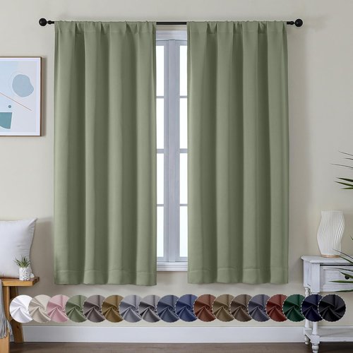 Ava Sage Green Blackout Curtains by Simplebrand - Thermal Insulated Rod Pocket Drapes | 63 Inch Length, 2 Panels Set