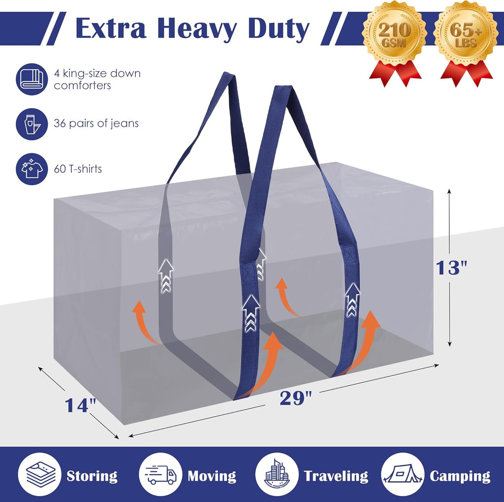 Moving Bags by [Brand Name] - Extra Large 93L Waterproof Storage Totes with Full-Open Zipper | 6 Pack, Blue