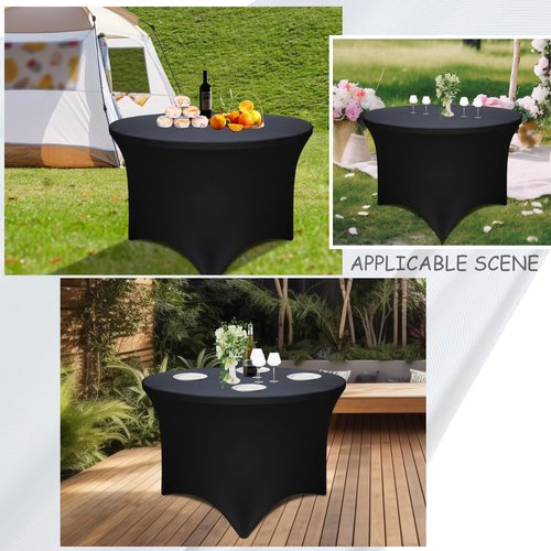 Yoquare 8 Pack - Black Round Table Skirt (60" Diameter x 30" H) for 5ft Tables | Polyester Spandex Washable Cover | Wrinkle & Stain Resistant | Wedding, Party, Banquet Decor