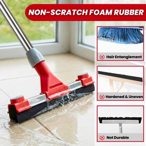 Heavy Duty Floor Squeegee for Concrete Floor – 17.3” EVA Foam Blade with Cloth Clip Design, 62” Extendable Handle, Multi-Surface Floor Squeegee Broom for Windows, Bathroom, Garage, Tile, Patio &Shower