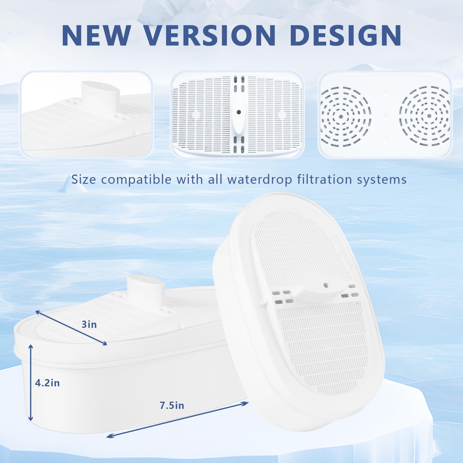 3 pack Replacement Filter for Water-drop Pitcher Filtration System, Water Filter Compatible with WD-PF-01A Plus, Reduces PFOA/PFOS，Chlorine