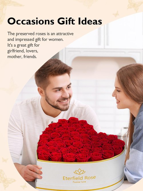 Eterfield 47 Forever Flowers in Heart Shape Box, Preserved Roses That Last a Year Preserved Flowers Birthday Gifts for Her Mom Women Wife Anniversary Valentines Day Mothers Day Christmas, Red