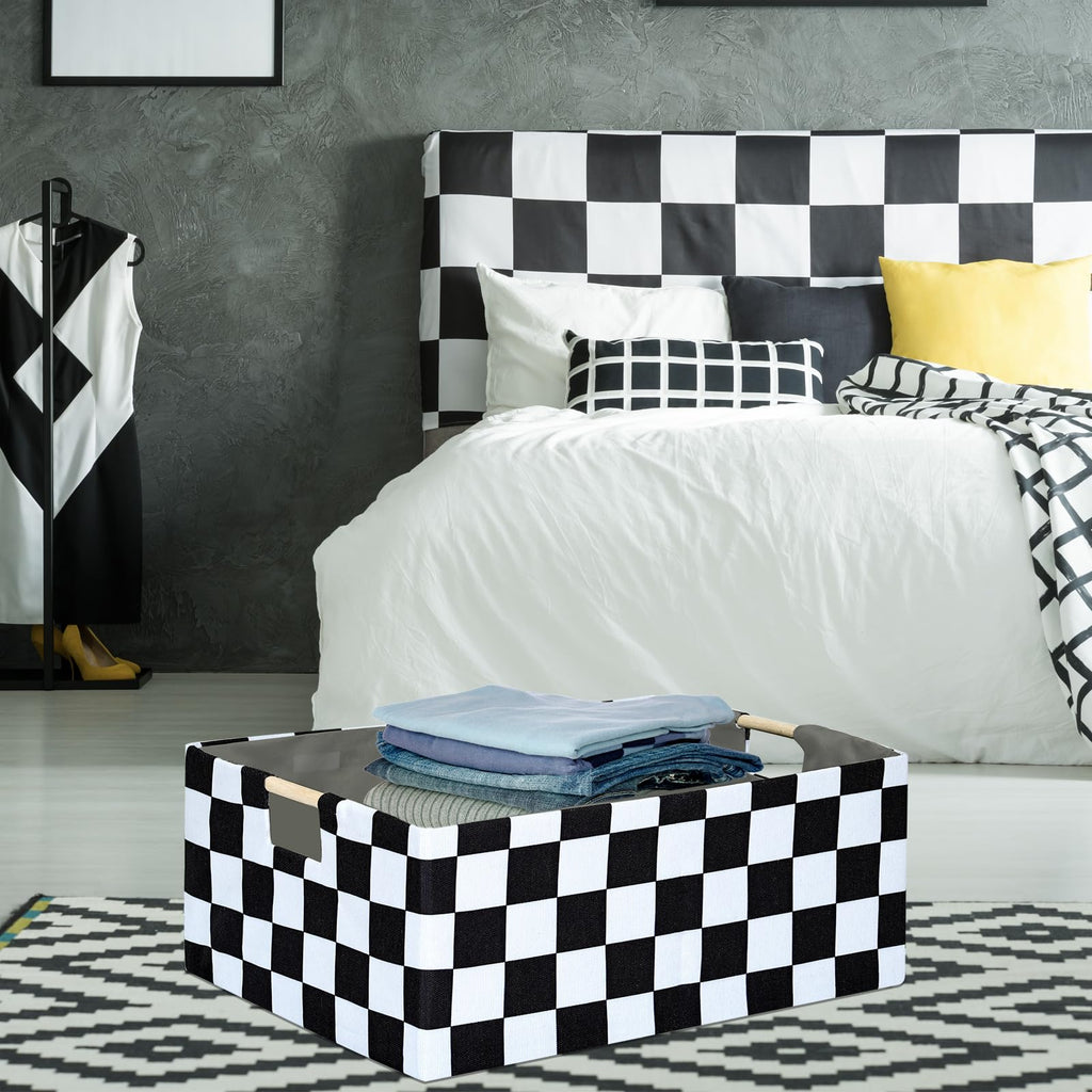 Checkered Storage Basket Room Decor Gifts Basket Foldable Nursey Box Kids Hamper Storage Cube for Women Closet Organizer Boys Car Toys Bins with Handles