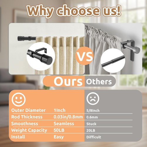 Outdoor Curtain Rods for Patio, Extra Long Rod (32 to 240 Inch) – Heavy Duty Curtain Rod, Adjustable Wall & Ceiling Mount, Matte Black Room Divider, For 1 Large Window or 2 Windows,5 Holders