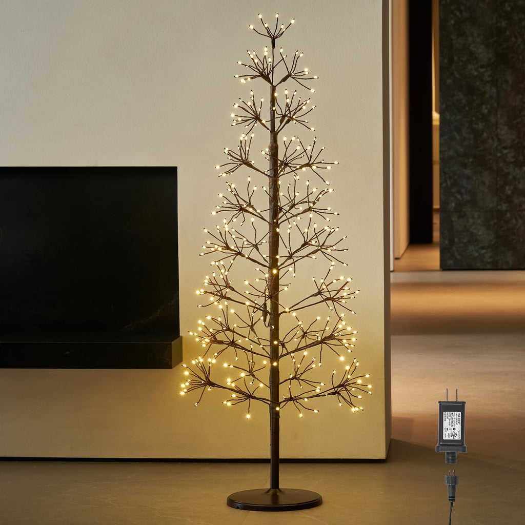Hairui Lighted Brown Starburst Tree with 368L Warm White Fairy Lights 4FT, Twig Tree with Lights for Indoor Outdoor Home Christmas Winter Holidays Party Decoration