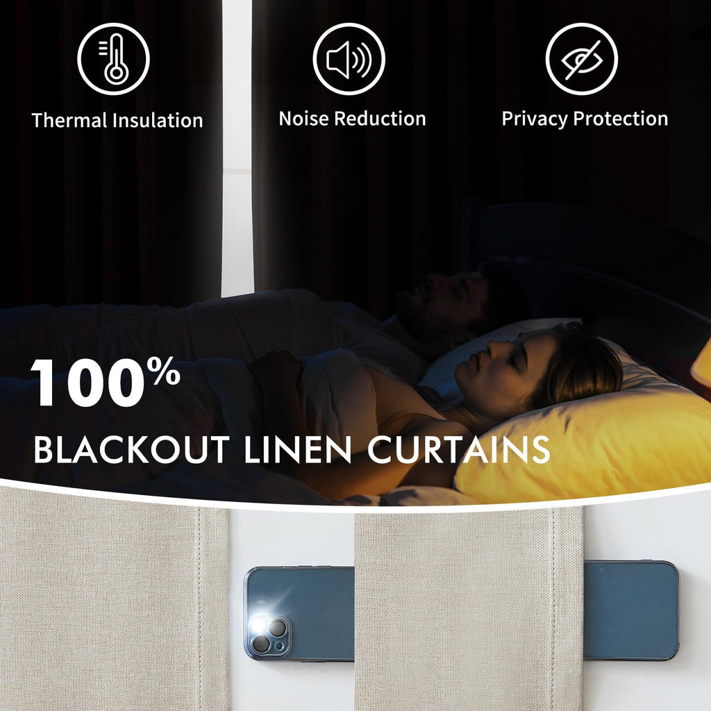 MIULEE 100% Blackout Curtains - Linen Pinch Pleated Thermal Insulated Drapes, 92 Inch Long, Beige & Greige, 2 Panels Set