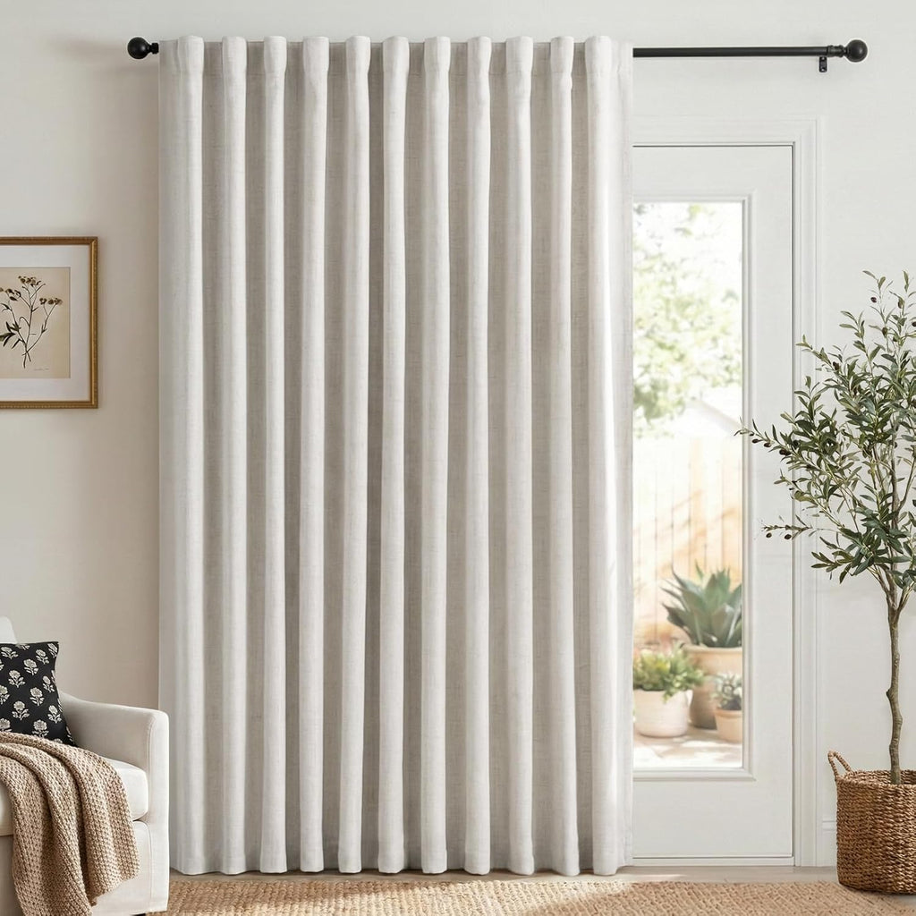 Skiennix 100% Blackout Linen Curtains - Thermal Insulated Drapes for Bedroom | 100" W x 96" L, Beige