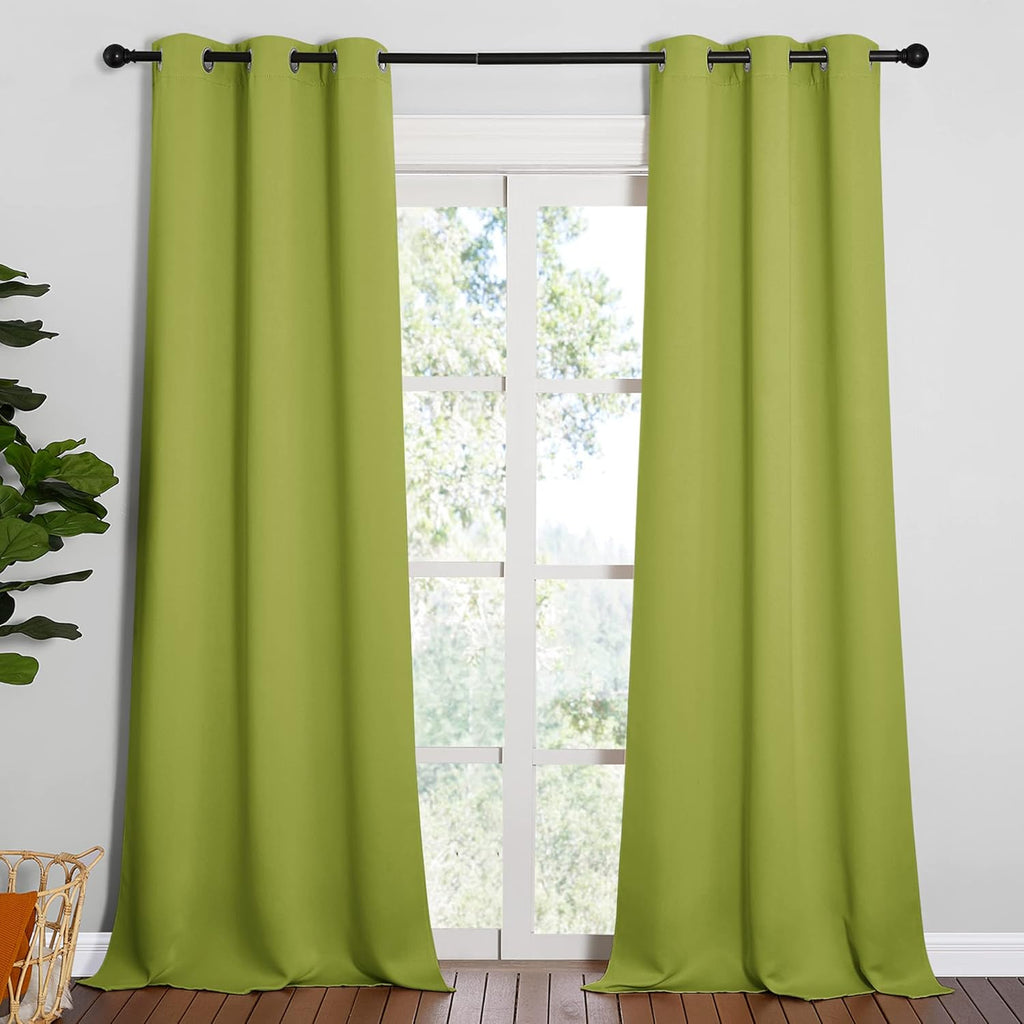 NICETOWN Room Darkening Curtains - Fresh Green Thermal Insulated Panels, 95" Length | 42" Width, Set of 2