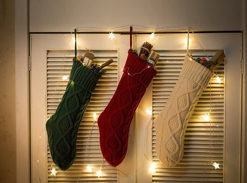 Fesciory Christmas Stockings, 6 Pack 18" Large Cable Knit Stocking & Decor for Family Holiday Xmas Party Gift, Burgundy