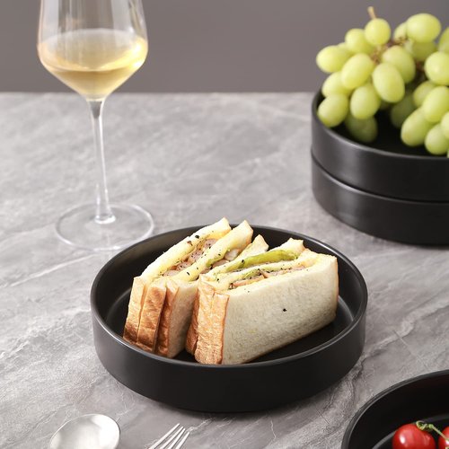 Stone Lain Coupe Dinnerware Set,16 Piece, Service For 4, Black Matte & Celina Stoneware 4-Piece Round Pasta Bowl Set, Black,4 QUARTS